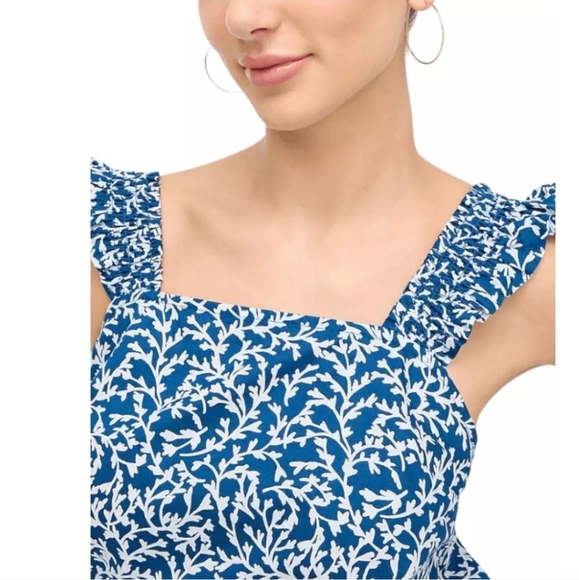 🆕️ J Crew Blue & White Top with Smocked Elastic Ruffle Straps. NWT - Picture 3 of 11